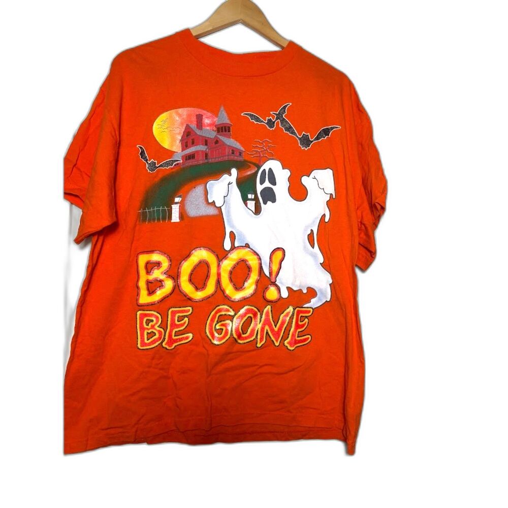 Bobbie Brooks Halloween T shirt VTG Ghost Graphic Boo Size XL Orange Spooky Bats